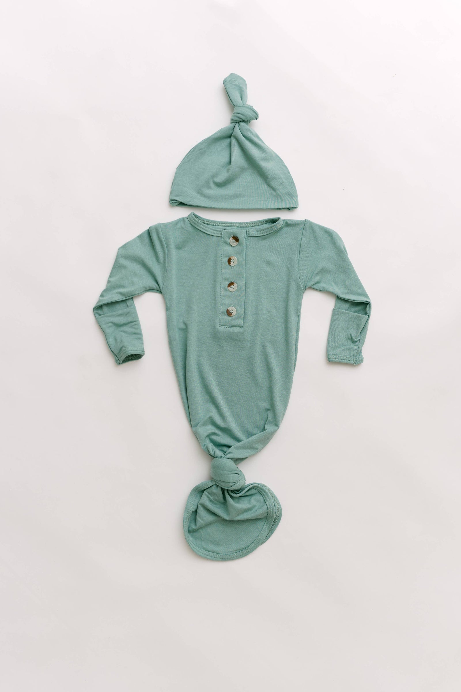 Knotted Baby Gown & Hat: Mint