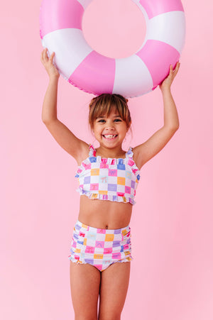Confetti Check Bows | BANDEAU RUFFLE 2-PIECE: 4T