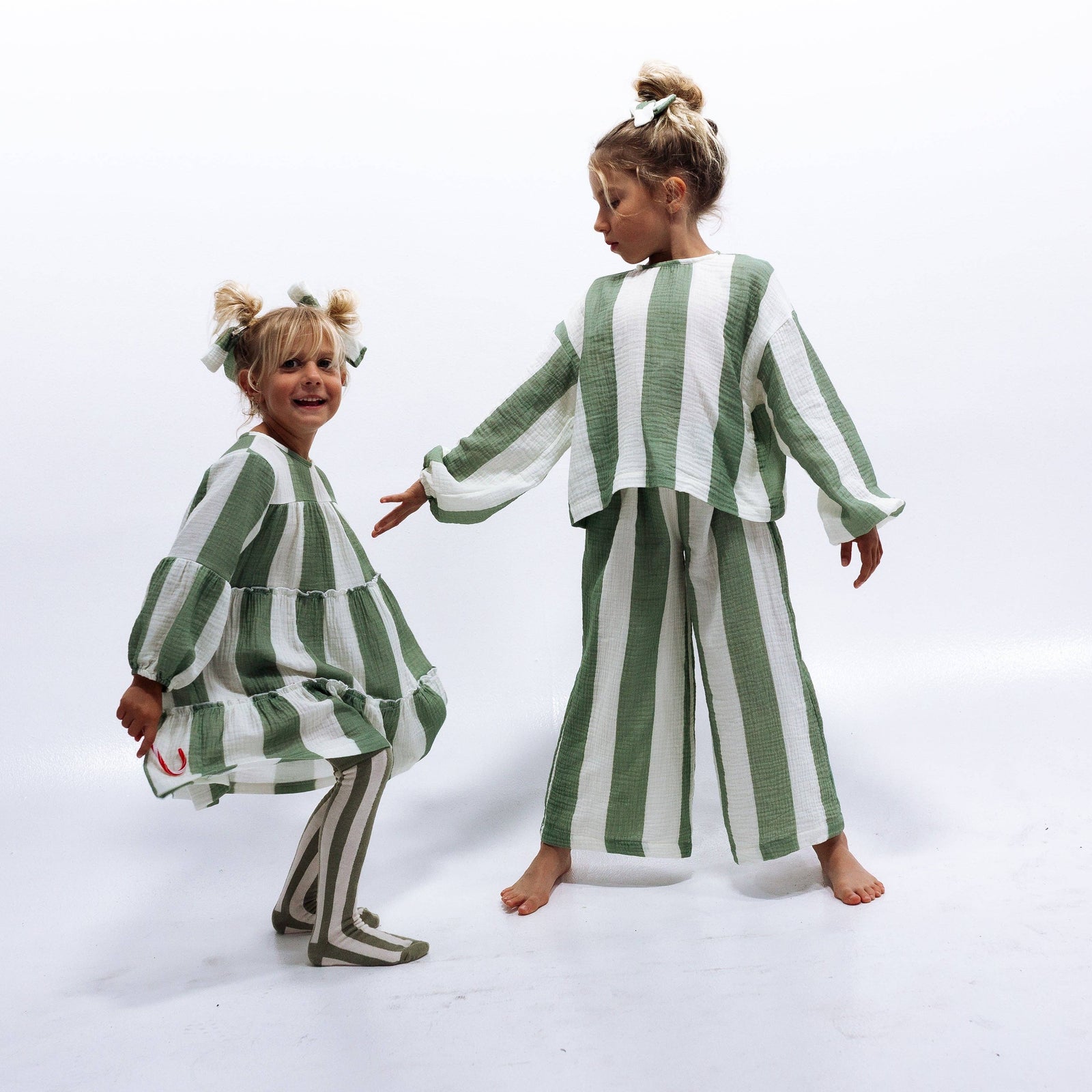 MAYA SET | 2 PIECE OUTFIT | STRIPED GREEN | GIRLS: STRIPED GREEN