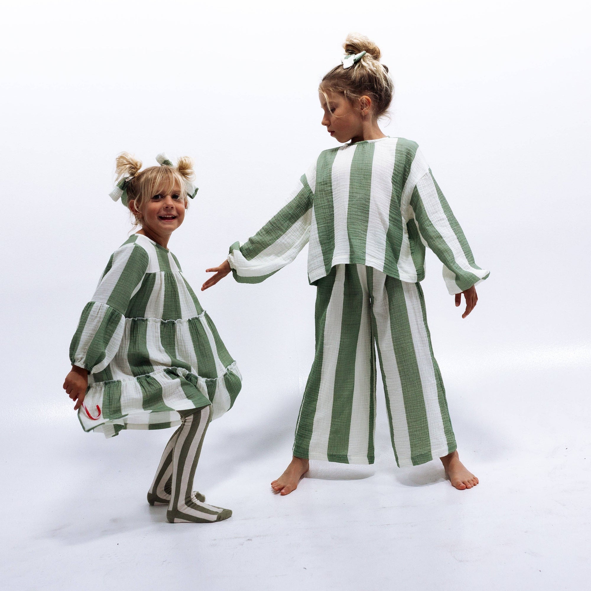 MAYA SET | 2 PIECE OUTFIT | STRIPED GREEN | GIRLS: STRIPED GREEN
