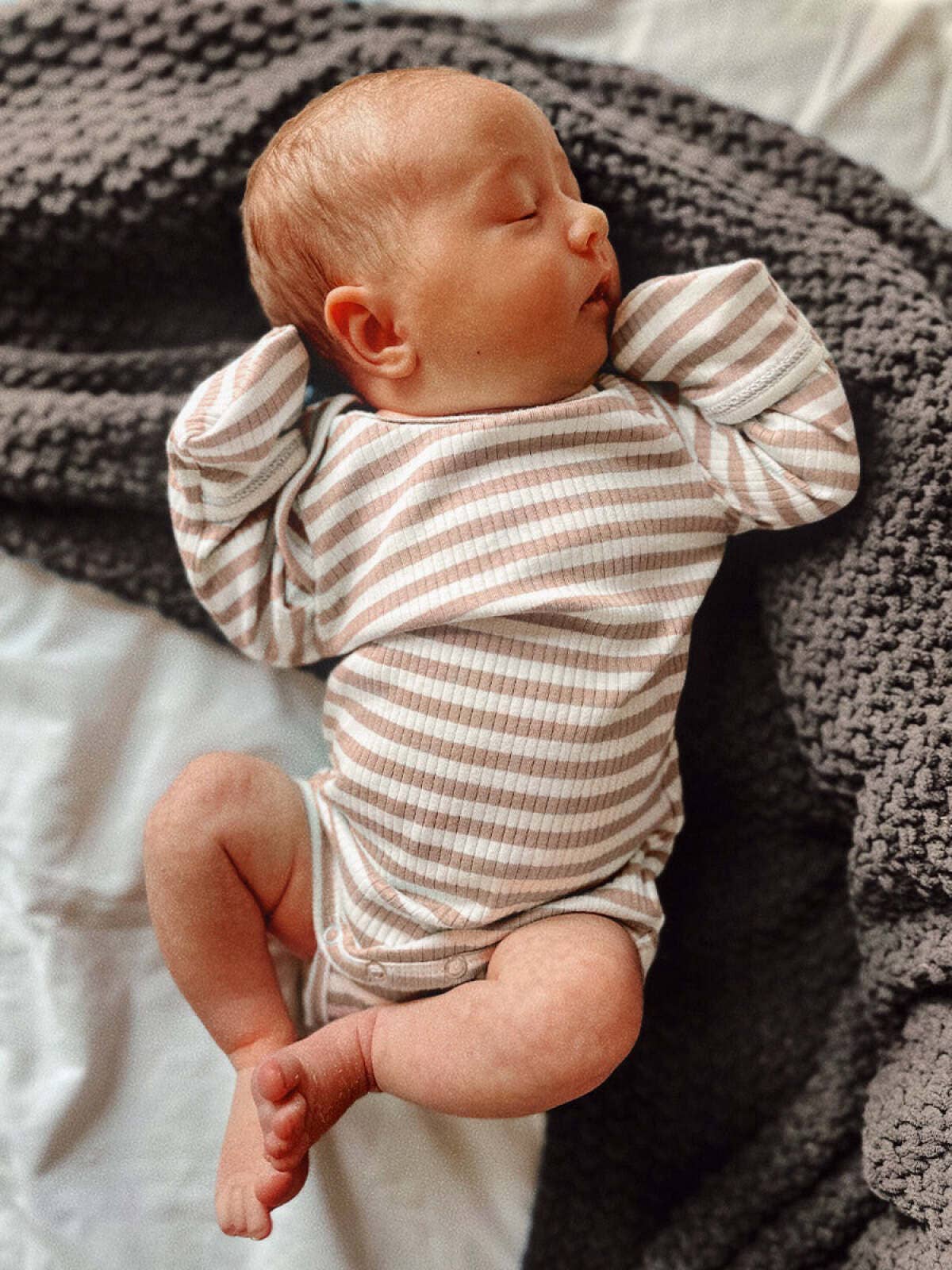 Tan Stripe Organic Ribbed Long Sleeve Bodysuit