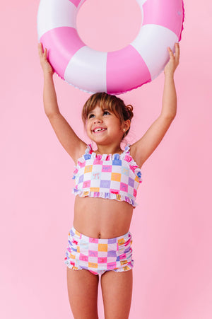 Confetti Check Bows | BANDEAU RUFFLE 2-PIECE: 4T