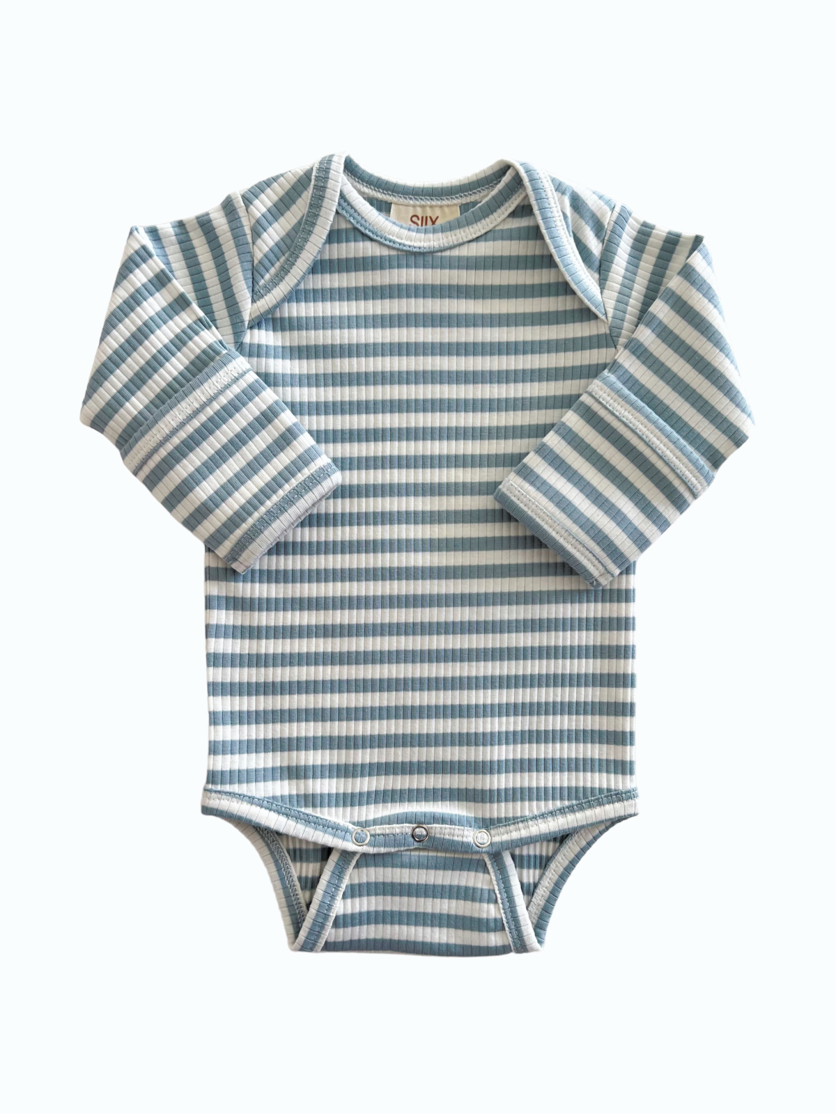 Dusty Blue Stripe Organic Ribbed Long Sleeve Bodysuit