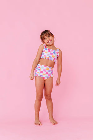 Confetti Check Bows | BANDEAU RUFFLE 2-PIECE: 4T
