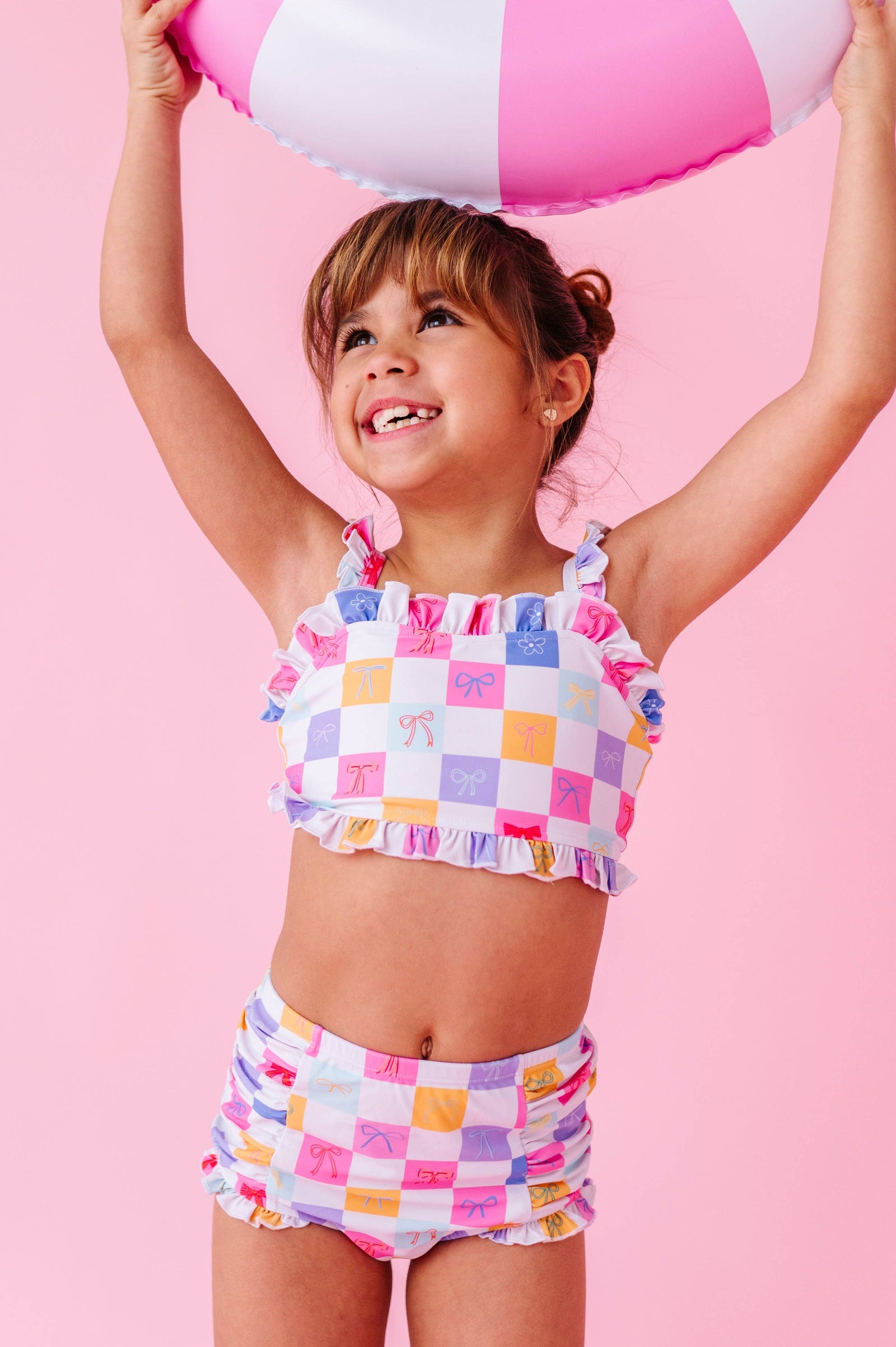 Confetti Check Bows | BANDEAU RUFFLE 2-PIECE: 4T