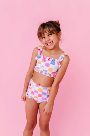 Confetti Check Bows | BANDEAU RUFFLE 2-PIECE: 4T