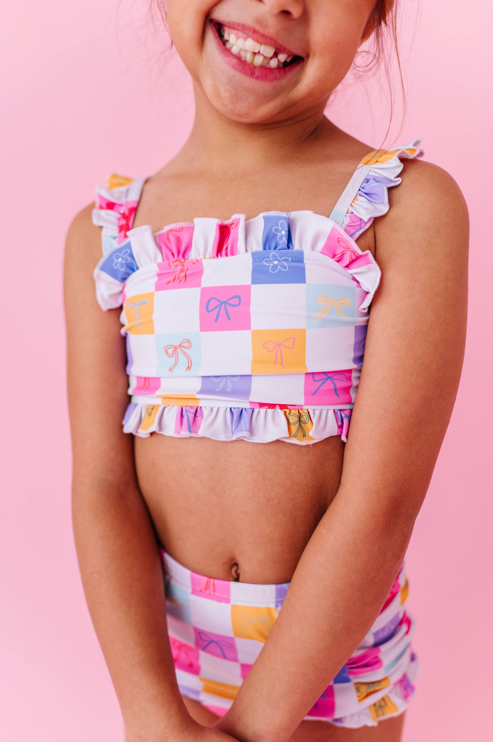 Confetti Check Bows | BANDEAU RUFFLE 2-PIECE: 4T