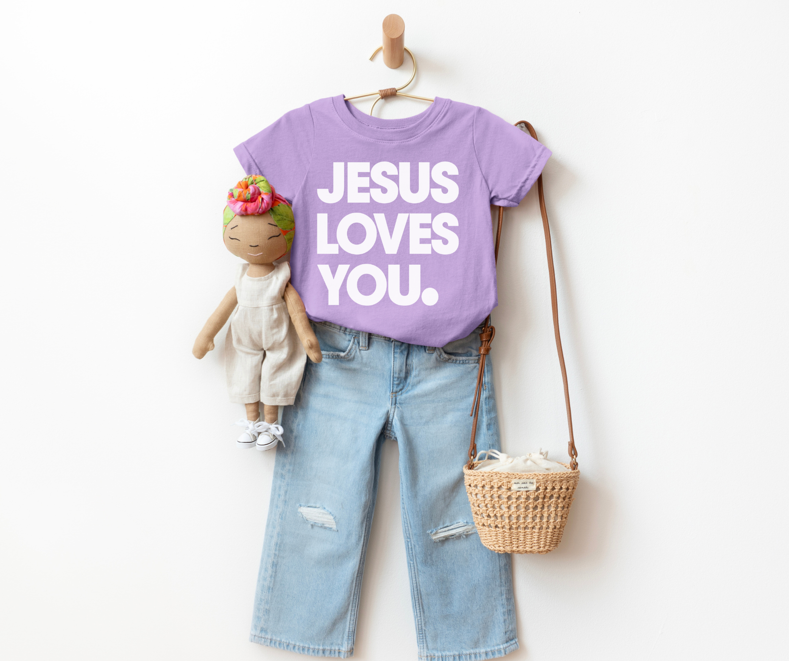 Purple Jesus Loves You Youth Faith Graphic Tee