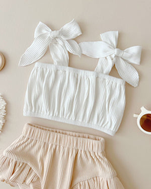 Ribbed Crop Top Set | Vanilla