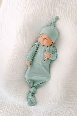 Knotted Baby Gown & Hat: Mint