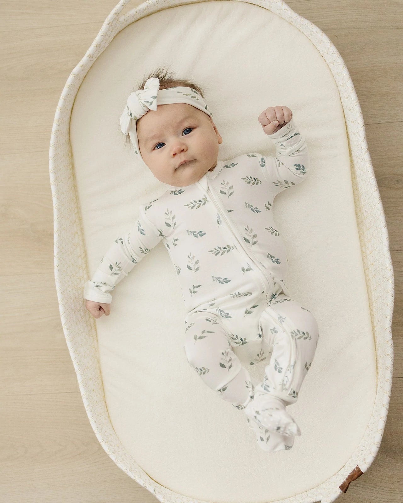 Zipper Footie- Green Leaves