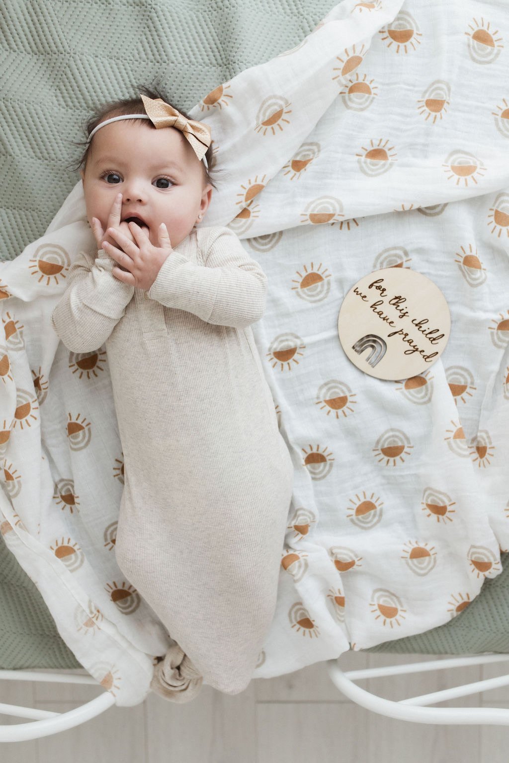 Organic Cotton Knotted Gown Oatmeal- Ribbed