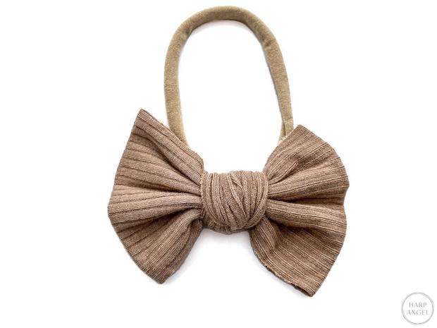 Mocha Ribbed Knot Bow Headband