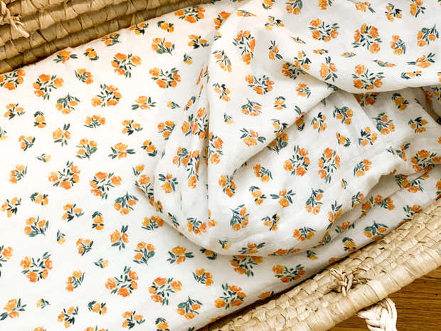 Mustard Floral Muslin Swaddle