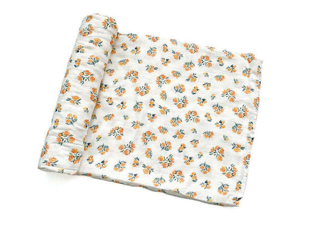 Mustard Floral Muslin Swaddle