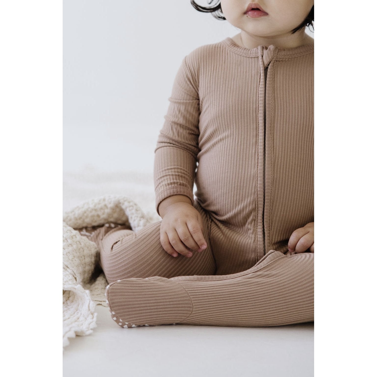 Tan Ribbed Bamboo Zip Sleeper