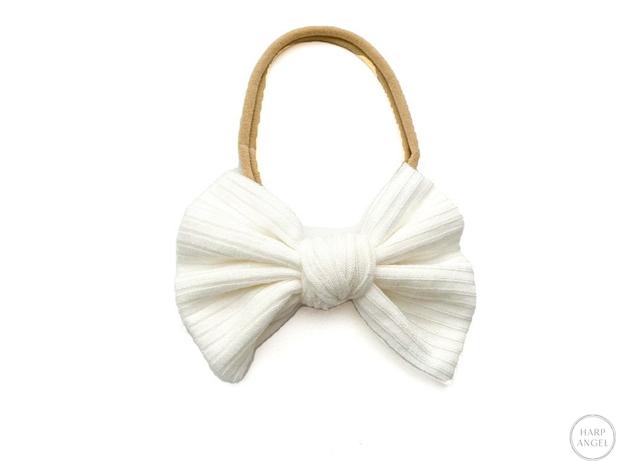 White Ribbed Knot Bow Headband